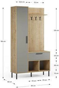 Predsieňová zostava v dekore duba v zeleno-prírodnej farbe 108x195x35 cm Heidy – Marckeric