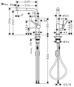 Hansgrohe M54, drezová batéria Talis s výsuvnou spŕškou, kartáčovaný čierny chróm, HAN-72808340