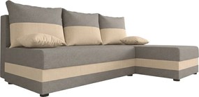 Rozkladacia obojstranná sedacia súprava do L VALERIO SLIM 200x140 cm, svetlosivá/béžová + 2 vankúšiky ZDARMA