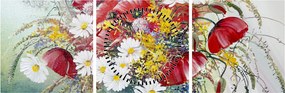 Obraz vázy s divokými kvetmi (s hodinami) (90x30 cm)