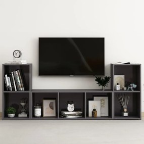3-dielna súprava TV skriniek vysokolesklá sivá drevotrieska