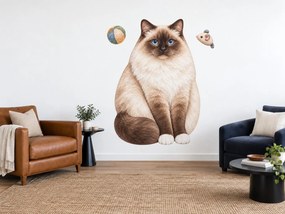 Posvätná birma s hračkami akvarelové nálepky na stenu do obývačky a spálne hárok 31 x 46 cm