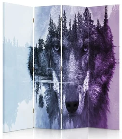 Gario Paraván Vlk na lesnom pozadí vo fialových farbách Rozmery: 145 x 170 cm, Prevedenie: Klasický paraván