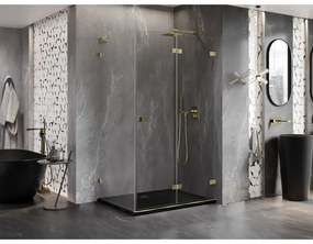 Mexen Lunar-F L, sklápací sprchový kút pravý 95 x 90 cm, 8mm číre sklo, zlatý profil, 836L-095-090-50-00-P