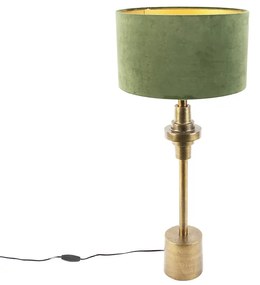 Art Deco stolná lampa s plyšovou tienidlom zelená 35 cm - Diverso