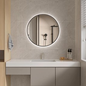 Erga Emma, okrúhle LED zrkadlo 50cm, čierny kovový rám, 1150 lm, 6500K, zadné osvetlenie, ERG-V01-201-5050-BK
