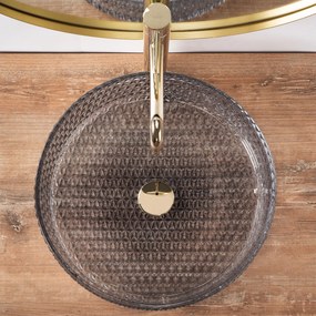 Rea Cristal, sklenené umývadlo na dosku 390x390x95 mm, dymové sklo-nikel brúsený, REA-U8880