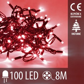 Vianočná led svetelná reťaz vnútorná - 100led - 8m červená