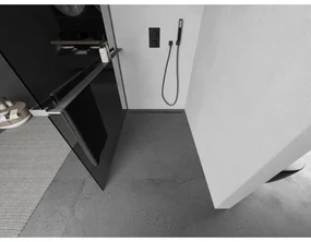 Mexen Kioto+, sprchová zástena Walk-In s poličkou a vešiakom 80 x 200 cm, 8mm šedé sklo, grafitový profil, 800-080-121-95-40