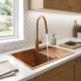 Rea Paul, 1-komorový nerezový drez 600x480x185 mm, medená matná, ZLE-06017