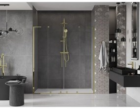 Mexen Velar L Duo, posuvné sprchové dvere do otvoru 170 cm, 8mm číre sklo, zlatá lesklá, 871-170-003-02-50