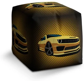 Sablio Taburet Cube Chevrolet Camaro Žltá mriežka: 40x40x40 cm