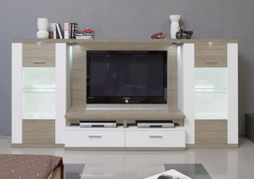 Obývacia stena Caracas Media, dub/biely lesk, s osvetlením