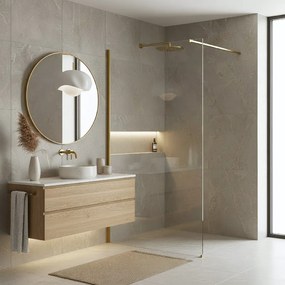 Bezrámová sprchová zastena REA FLEXI GOLD BRUSH 130 cm, zlatá kartáčovaná/transparent - bez vaničky