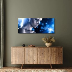 Obraz ženy v modrom lesku (120x50 cm)