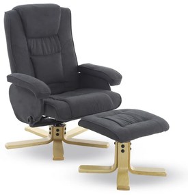 Otočné polohovacie kreslo ROGER + taburet — látka, sivá