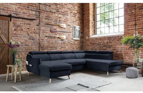 Tmavomodrá zamatová rozkladacia rohová pohovka do "U" (pravý roh) Sweet Harmony – Miuform