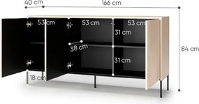 Moderná komoda NUR 170 cm bielený dub vincenza + čierna