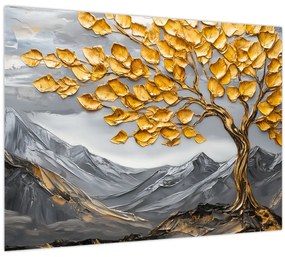 Sklenený obraz – Strom so zlatými listami (70x50 cm)