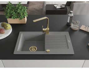 Mexen Pablo, granitový drez 752x436x161 mm, 1-komorový a zlatá batéria Rita, šedá, 6510-71-670300-50