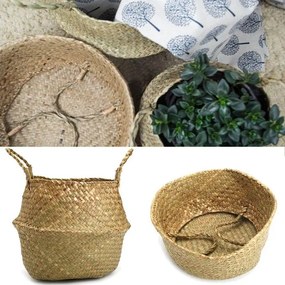 Prútený kôš s rúčkami z morskej trávy, BOHO ŠTÝL 20x26x23 cm