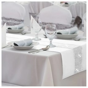 Behúň na stôl Glamour so zirkónmi farby bielej 40x110 cm - Postelneprehozy.sk