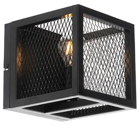 Priemyselná nástenná lampa čierna s mriežkou - Cage