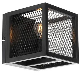 Priemyselná nástenná lampa čierna s mriežkou - Cage