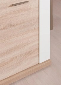 Široká komoda Caracas typ 21, dub/biely lesk, s osvetlením