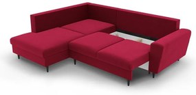 Červená zamatová rozkladacia/s úložným priestorom rohová pohovka (ľavý roh/do L) Kyoto – Cosmopolitan Design