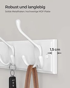 Nástenný vešiak so 4 trojháčikmi, biely, 11x40x7cm
