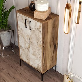 Botník Prag - Walnut, White Marble