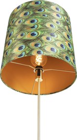 Stojaca lampa zlatá/mosadzná s tienidlom z velúru Peacock 40/40 cm - Parte