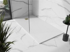 Mexen Stone+, štvorcová vanička z minerálneho kompozitu 180 x 100 cm, biela, zlatá lesklá krytka, 44101018-G