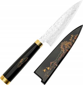 Takeshi Saji Art Fuji On Lake Kovaný R-2 Japonský univerzálny nôž 13 cm a Saya