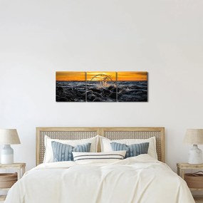 Obraz morských vĺn (s hodinami) (90x30 cm)