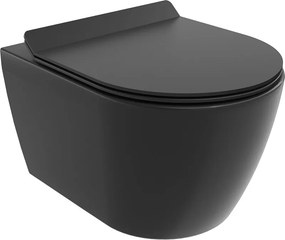 Mexen Carmen, závesná WC misa 490x365x340 mm, Rimless Tornádo + WC sedadlo z duroplastu, čierna matná, 30880185T