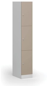Šatníková skrinka s úložnými boxmi, 3 boxy, 1850 x 300 x 500 mm, cylindrický zámok, béžové dvere