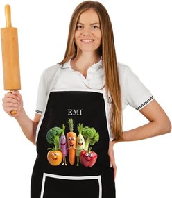 Kuchynská zástera Happy Veggie EMI, čierna