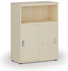 Kombinovaná kancelárska skriňa so zásuvnými dverami PRIMO WOOD, 800 x 420 x 1087 mm, breza