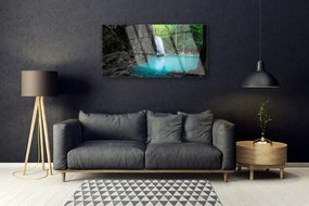 Obraz na skle Jazero vodopád príroda 125x50 cm