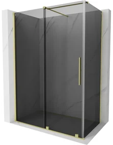 Mexen Velar, sprchový kút s posuvnými dverami 160 x 100 cm, 8mm šedé sklo, zlatá matná, 871-160-100-41-55