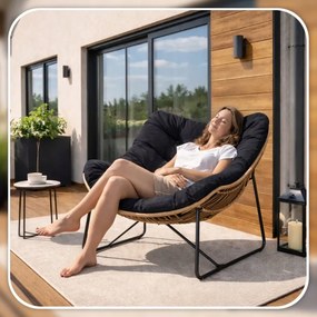 Záhradná relaxačná stolička na terasu, do záhrady, do obývačky, čierna, FIN