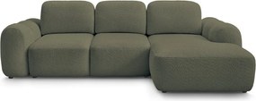 Zelená rozkladacia/s úložným priestorom rohová pohovka z textílie buklé (pravý roh/s leňoškou) Montaigne – Bobochic Paris