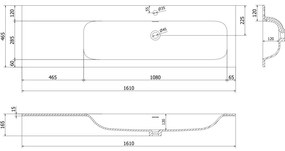 Mexen Rivel, kúpeľňová skrinka 160 cm s pravým umývadlom Vela, 2S, 1D, drážkovaná, biela matná, 91A23-16047-3-BBFFF01-W23P01