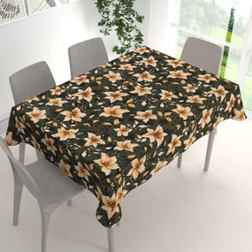 Biante Bavlnený obdĺžnikový obrus Sandra SA-736 Hnedooranžové kvety vanilky na tmavo zelenom 120x160 cm