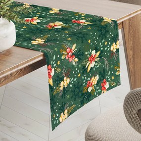 Biante Bavlnený behúň na stôl Sandra SA-713 Vianočné cezmíny na zelenom 20x120 cm