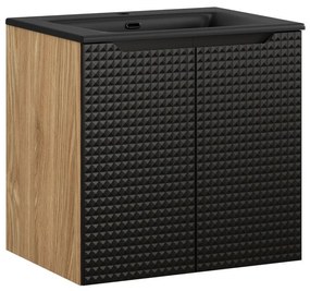 Závěsná skříňka Luxor Black Sky II se zápustným umyvadlem 60 cm černá/dub olejovaný
