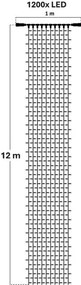 DECOLED Svetelný záves LED, 1x12 m, teplá biela, 1200 diód, IP67