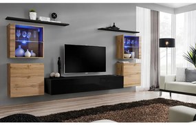 Obývacia stena Switch Sklo +LED XIV Wotan/čierna